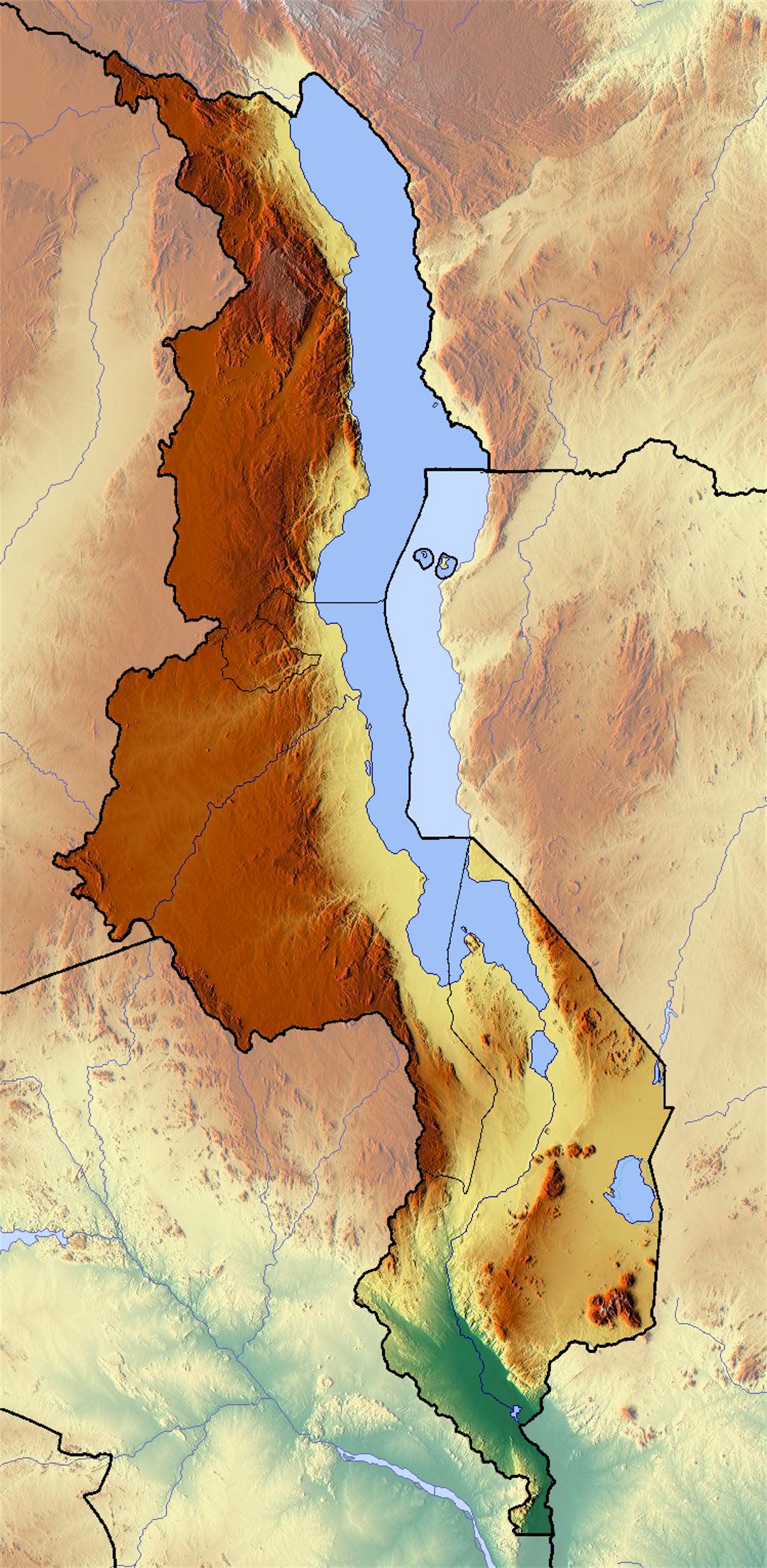 Детальная карта рельефа Малави