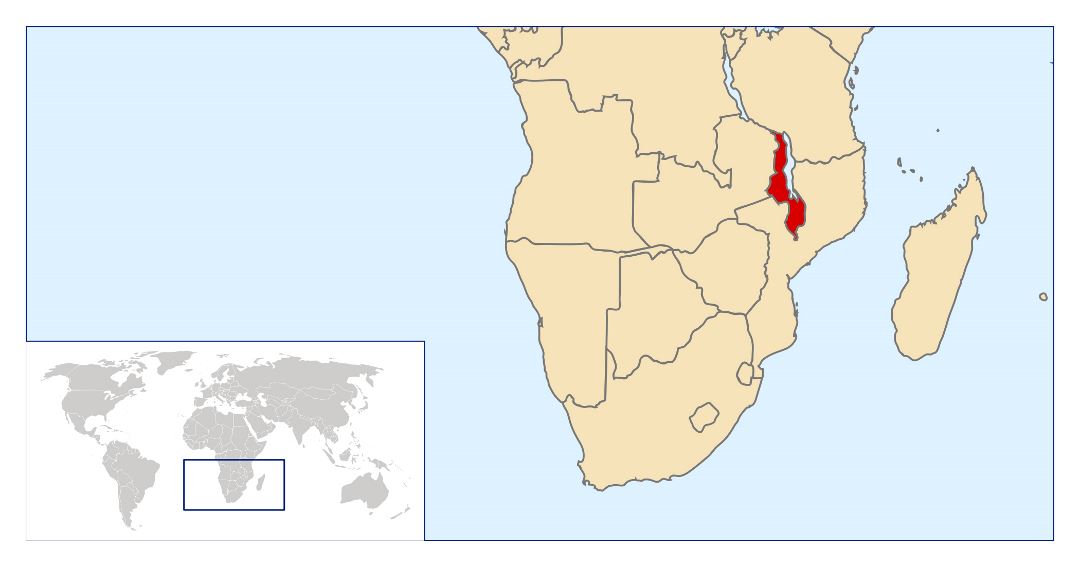 Большая карта расположения Малави