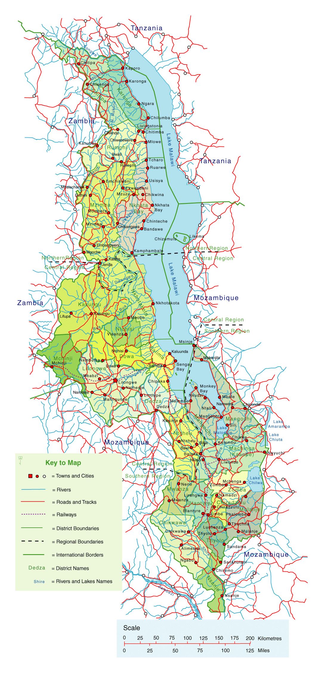 Крупная обзорная карта Малави