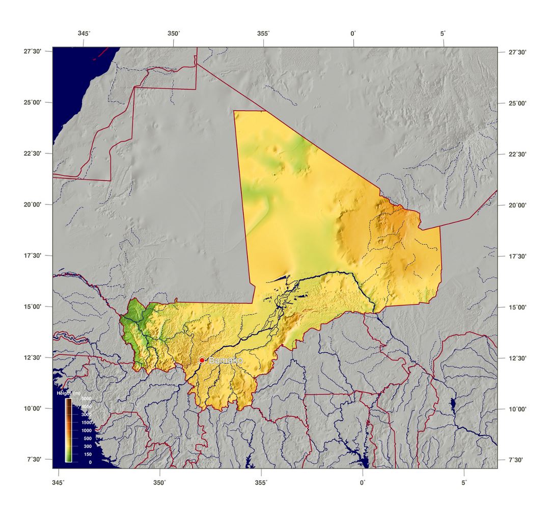 Большая карта высот Мали