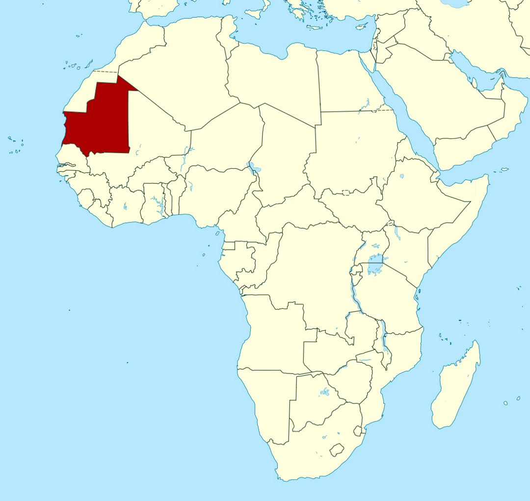 Детальная карта расположения Мавритании в Африке