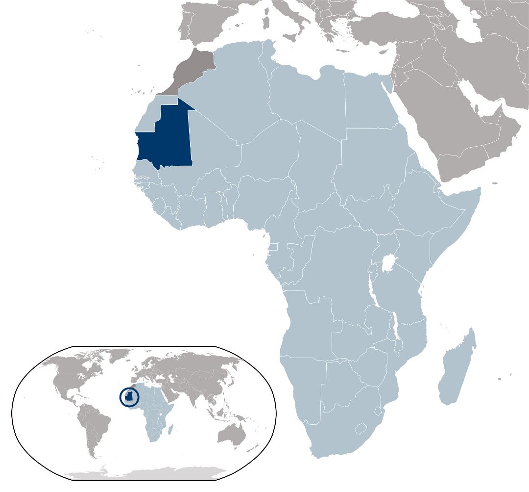 Большая карта расположения Мавритании