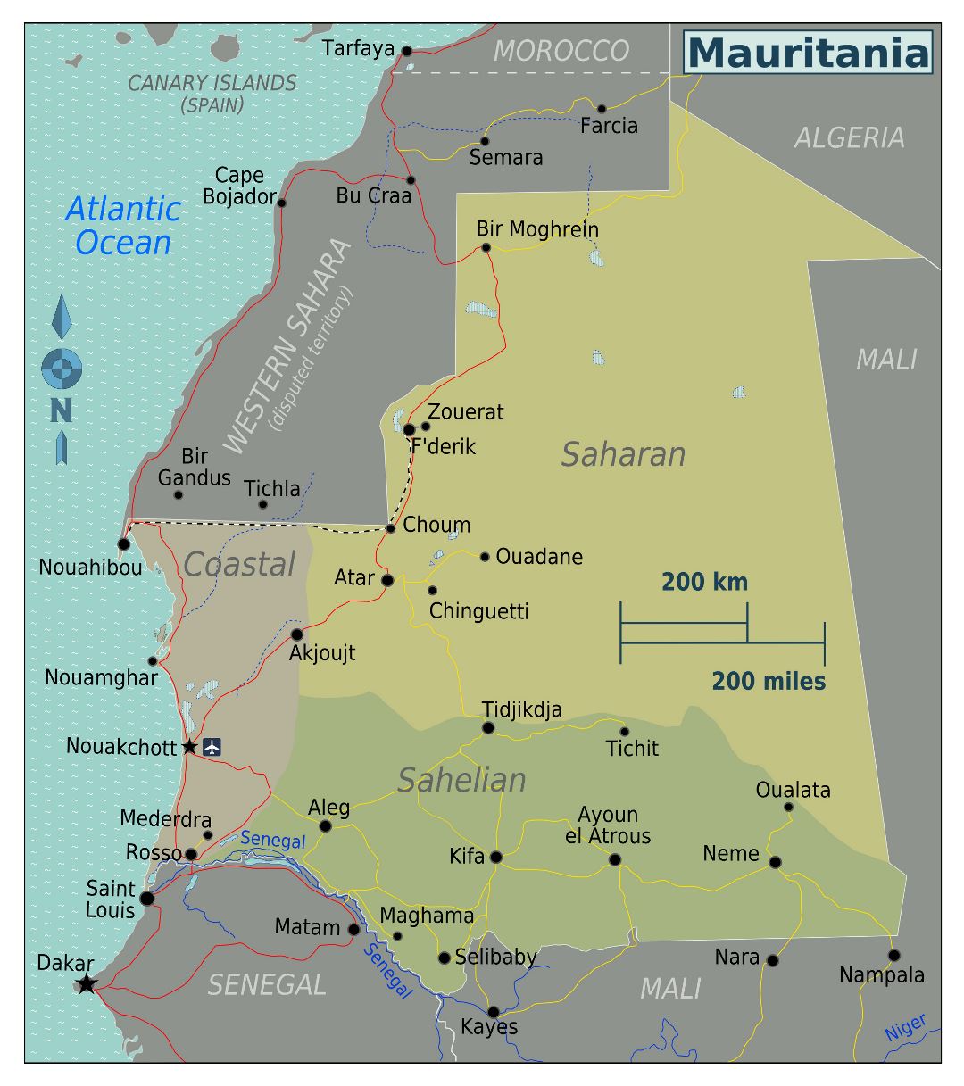 Большая карта регионов Мавритании