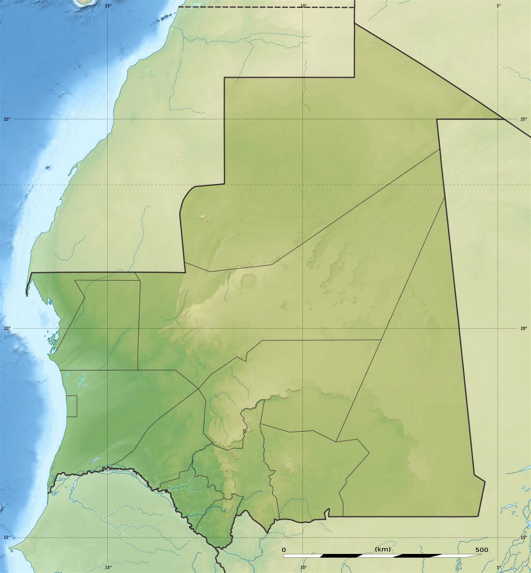 Большая карта рельефа Мавритании
