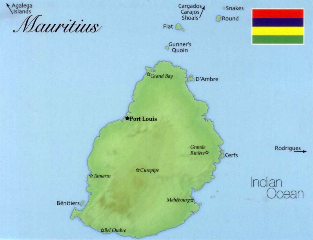 Детальная карта Маврикия с флагом