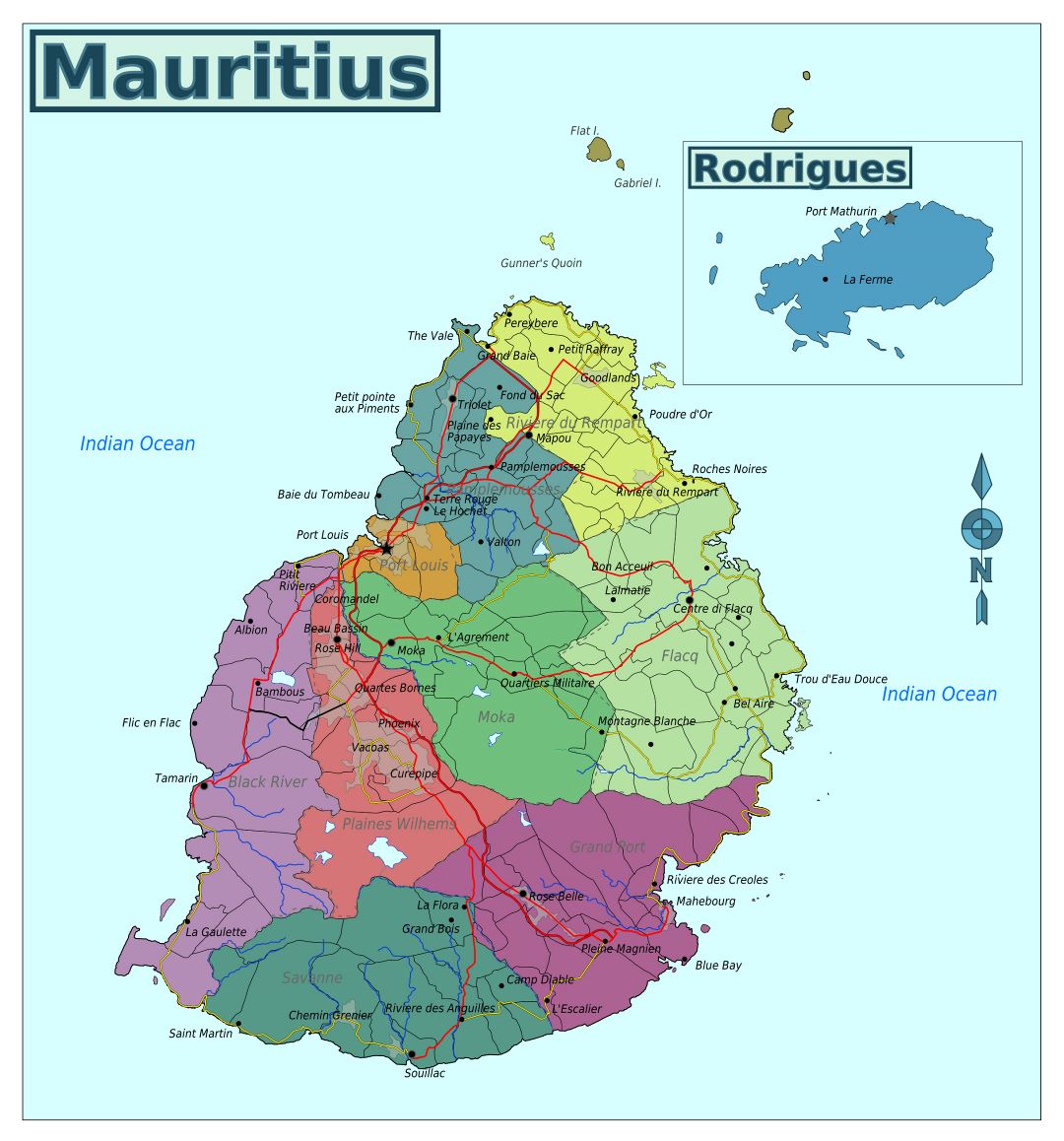 Большая карта регионов Маврикия