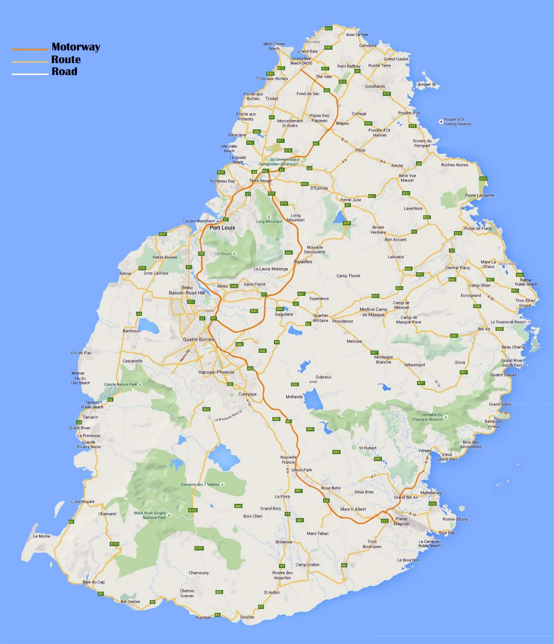 Большая карта дорог Маврикия