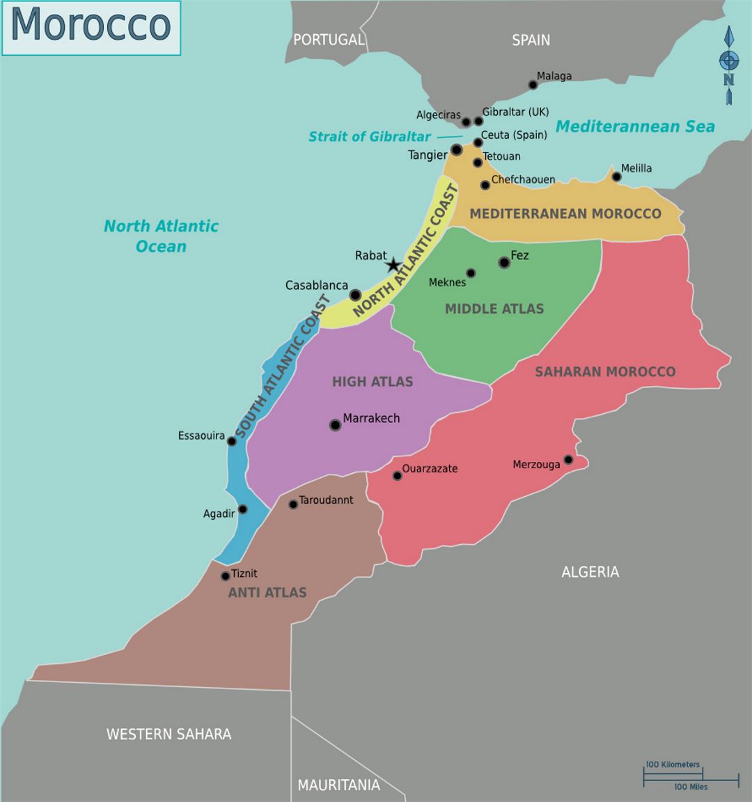 Детальная карта регионов Марокко