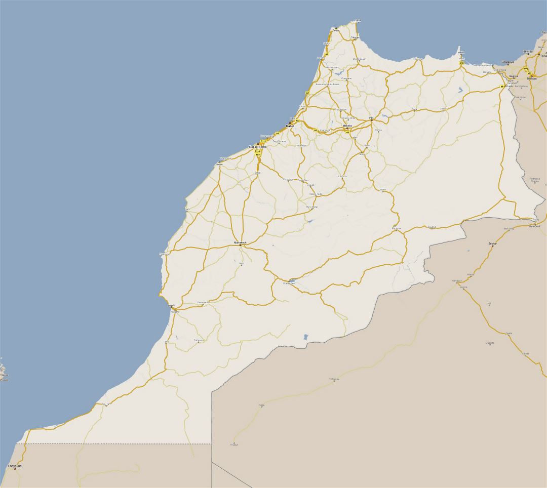 Большая карта дорог Марокко с городами
