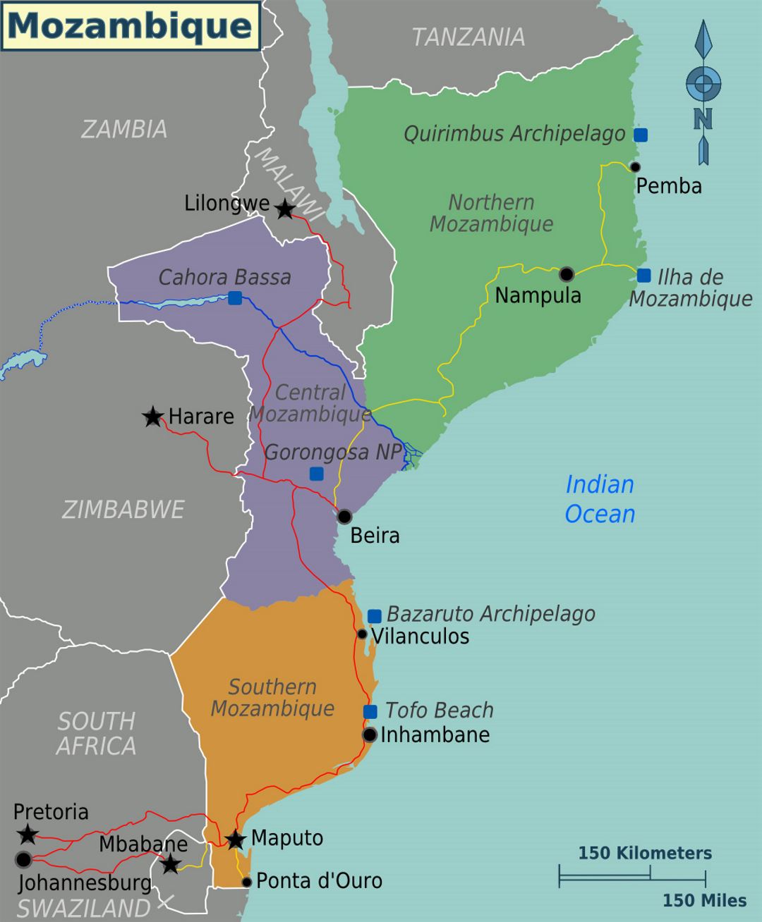 Детальная карта регионов Мозамбика
