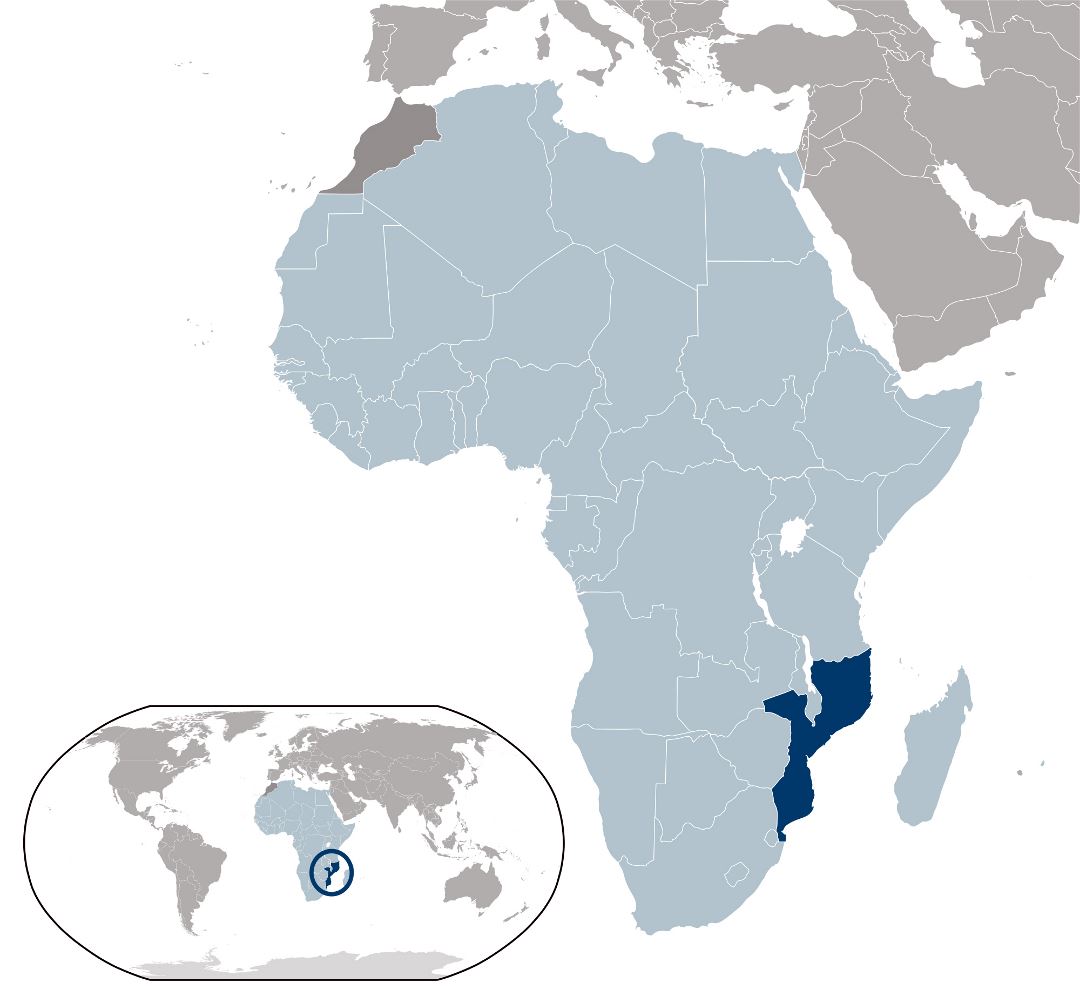Большая карта расположения Мозамбика