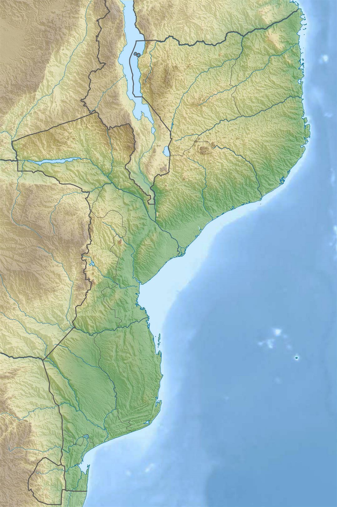 Большая карта рельефа Мозамбика