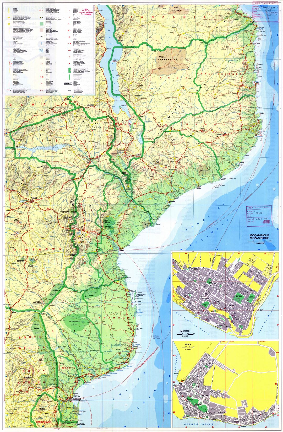 Крупномасштабная детальная карта Мозамбика