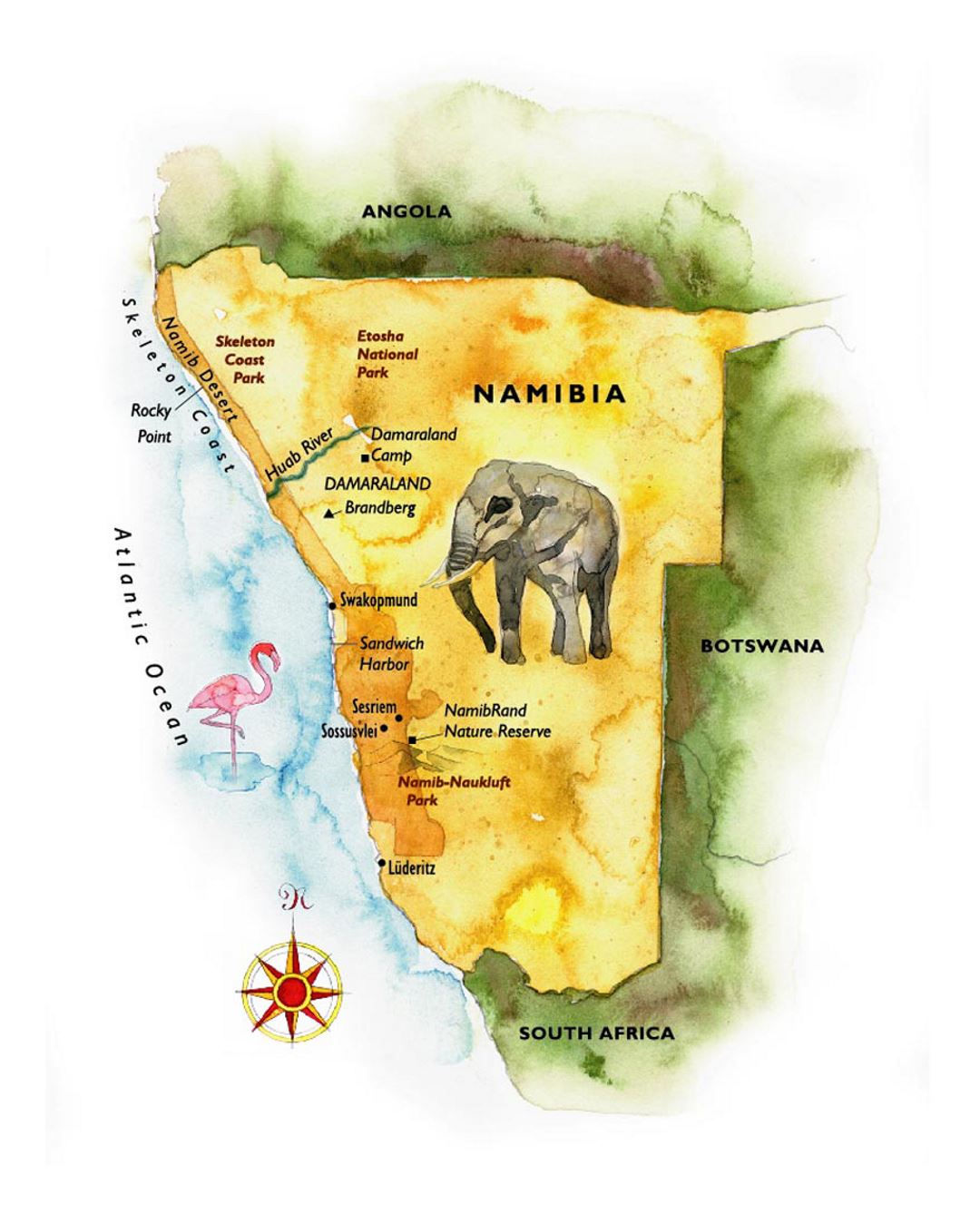 Детальная иллюстрированная карта Намибии