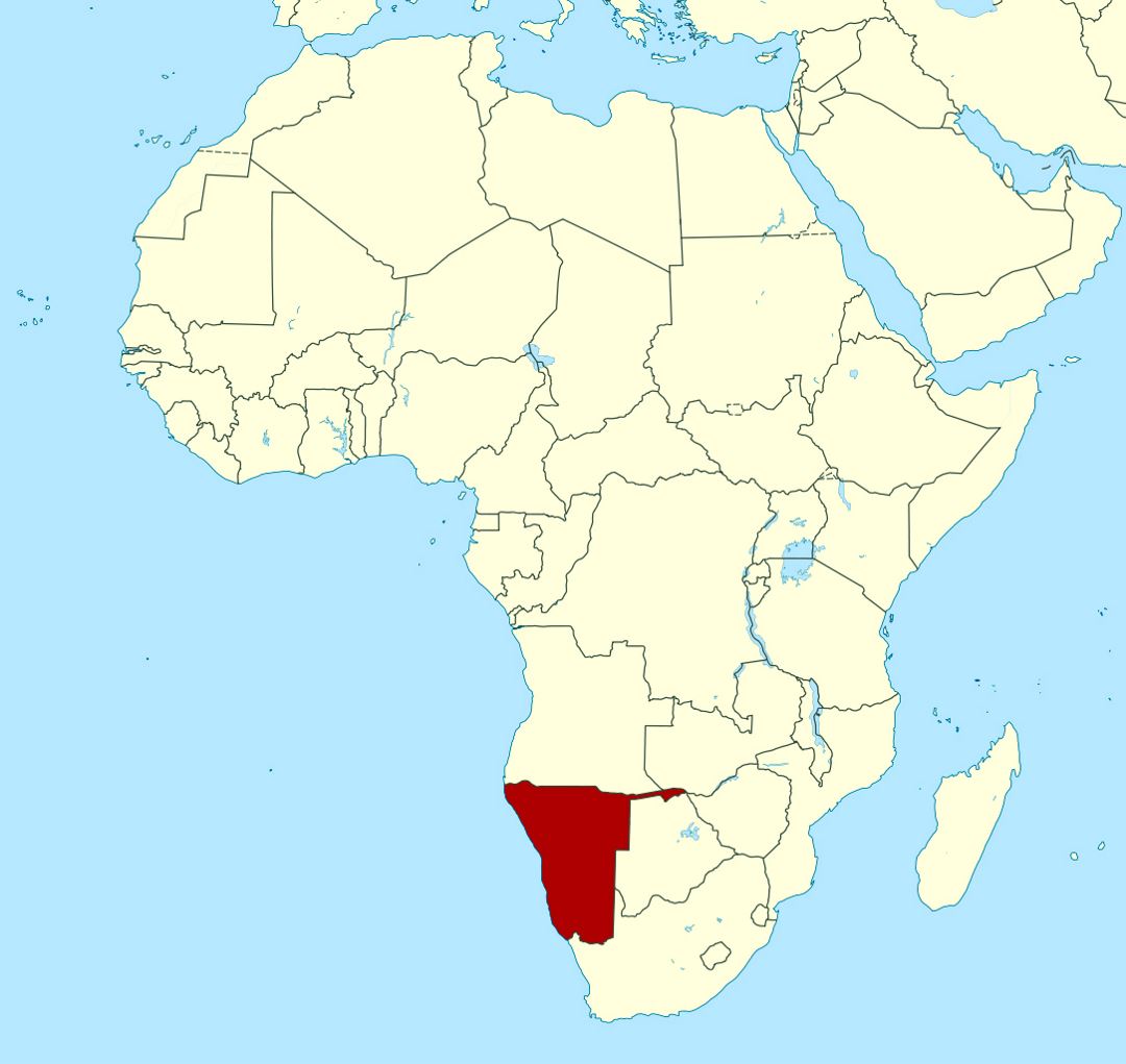 Детальная карта расположения Намибии в Африке