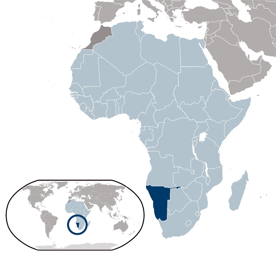 Большая карта расположения Намибии