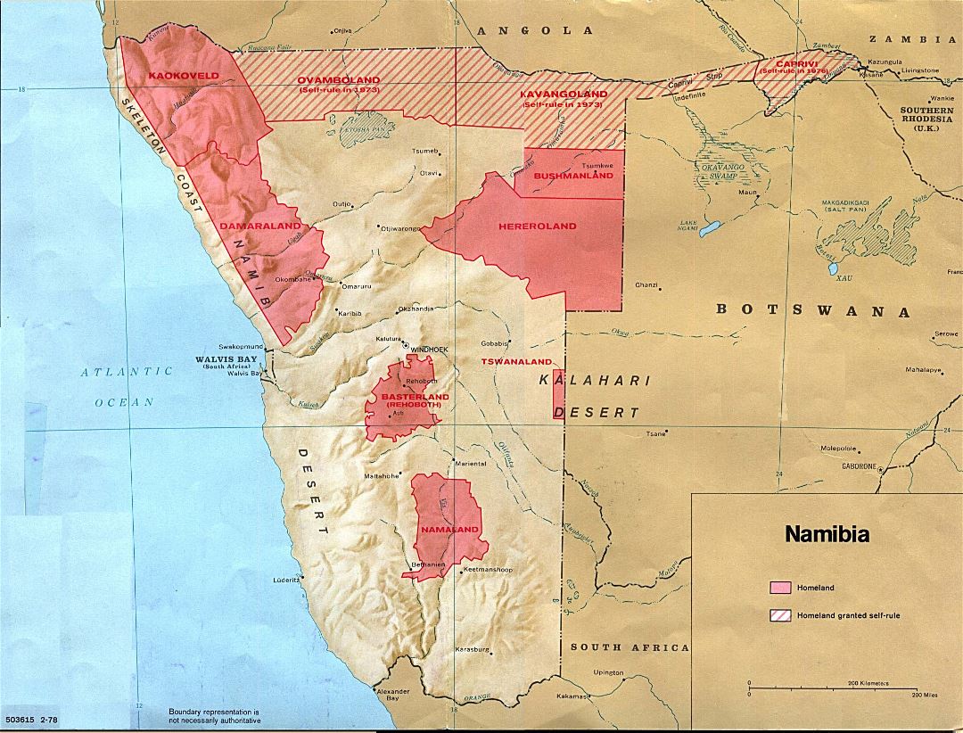 Большая карта Намибии (этнических отчизн) - 1978