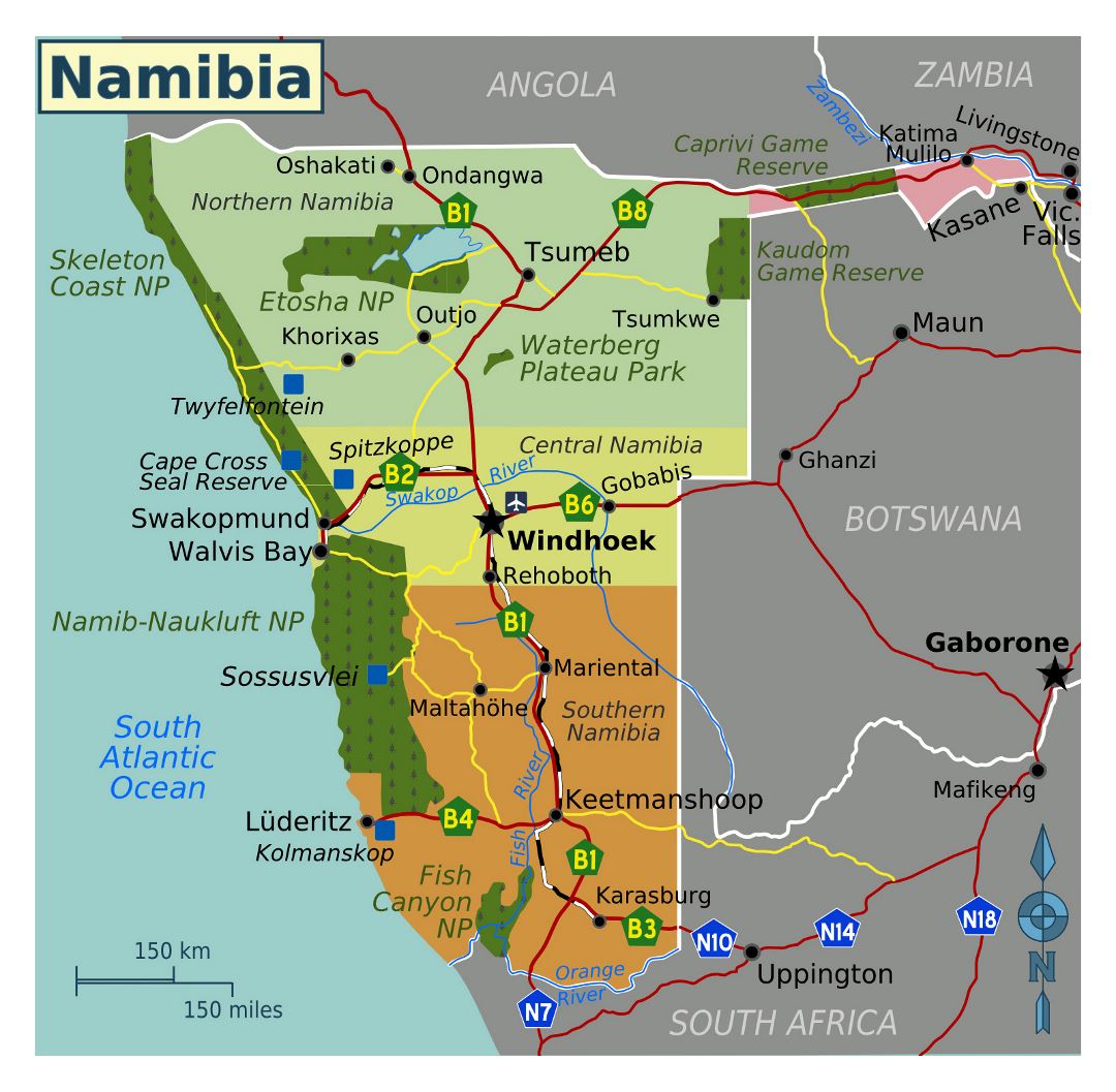 Большая карта регионов Намибии
