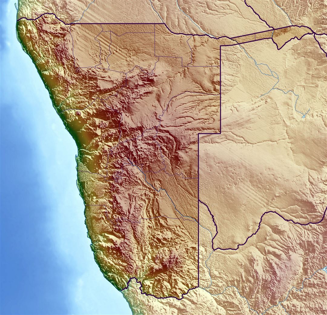 Большая карта рельефа Намибии