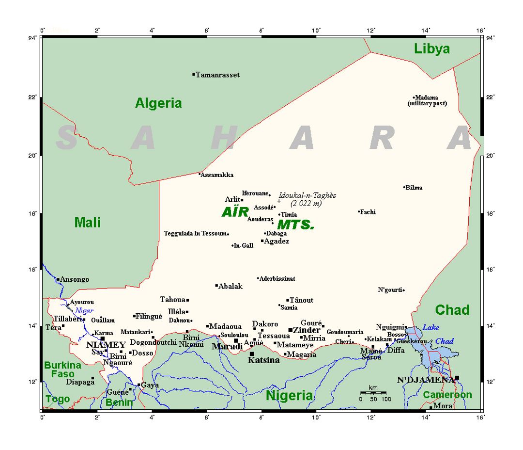 Детальная карта Нигера с городами