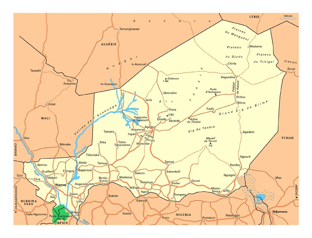 Детальная карта дорог Нигера с дорогами