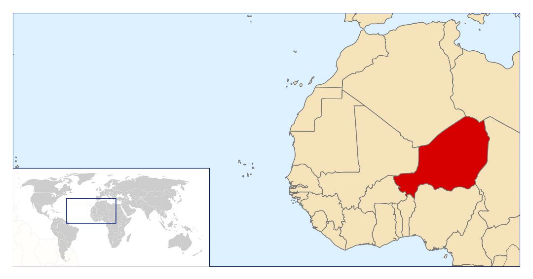 Большая карта расположения Нигера в мире