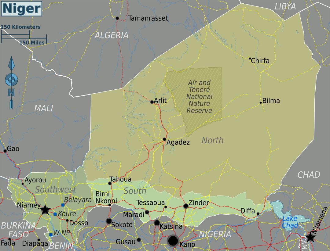 Большая карта регионов Нигера