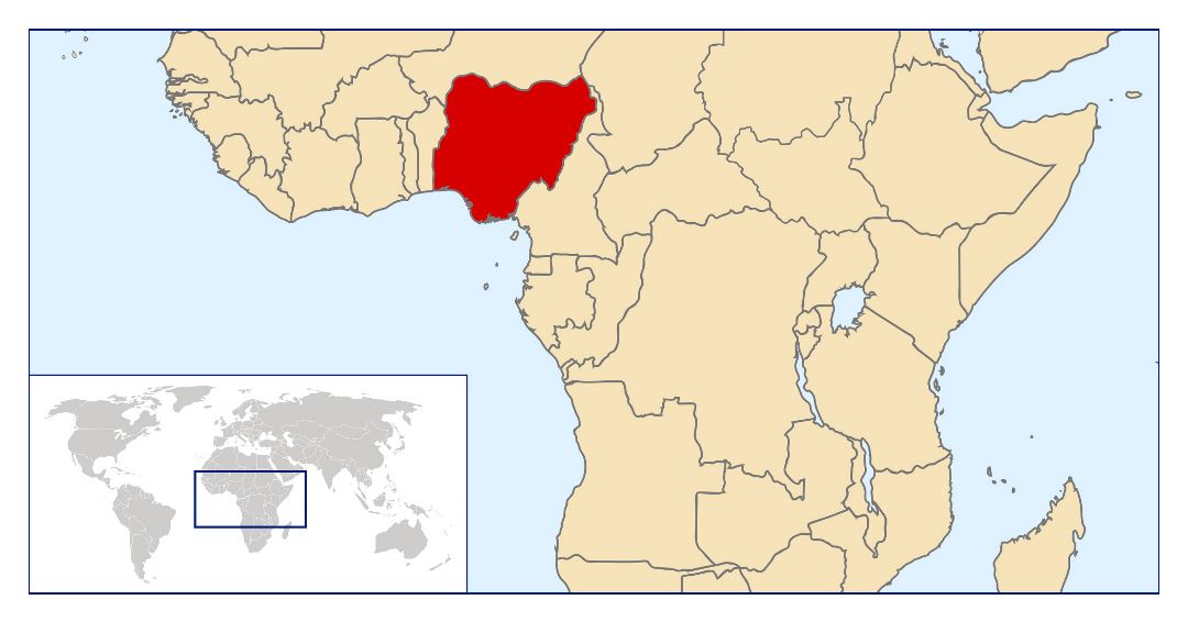 Большая карта расположения Нигерии в мире