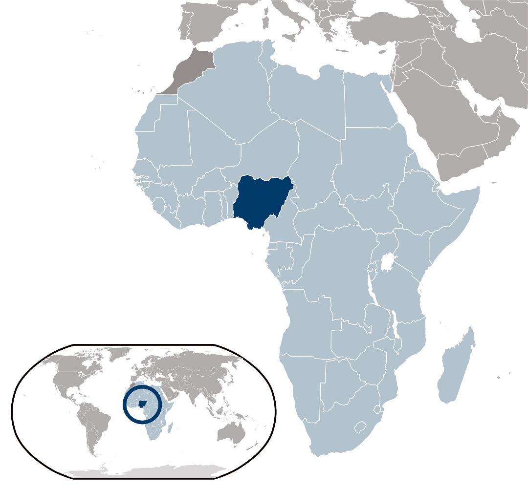 Большая карта расположения Нигерии