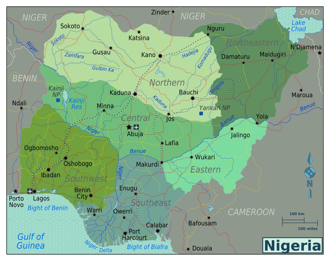 Большая карта регионов Нигерии