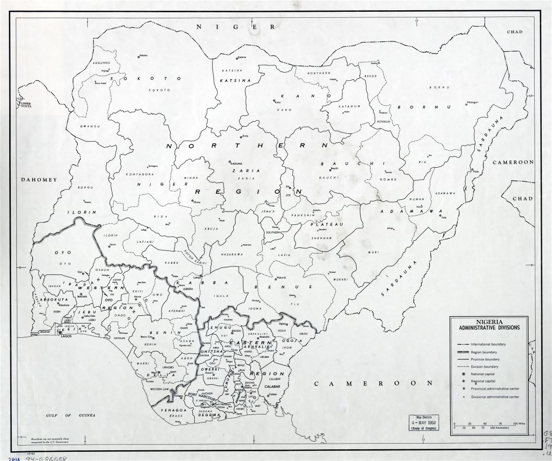 Крупномасштабная детальная карта административных делений Нигерии - 1962