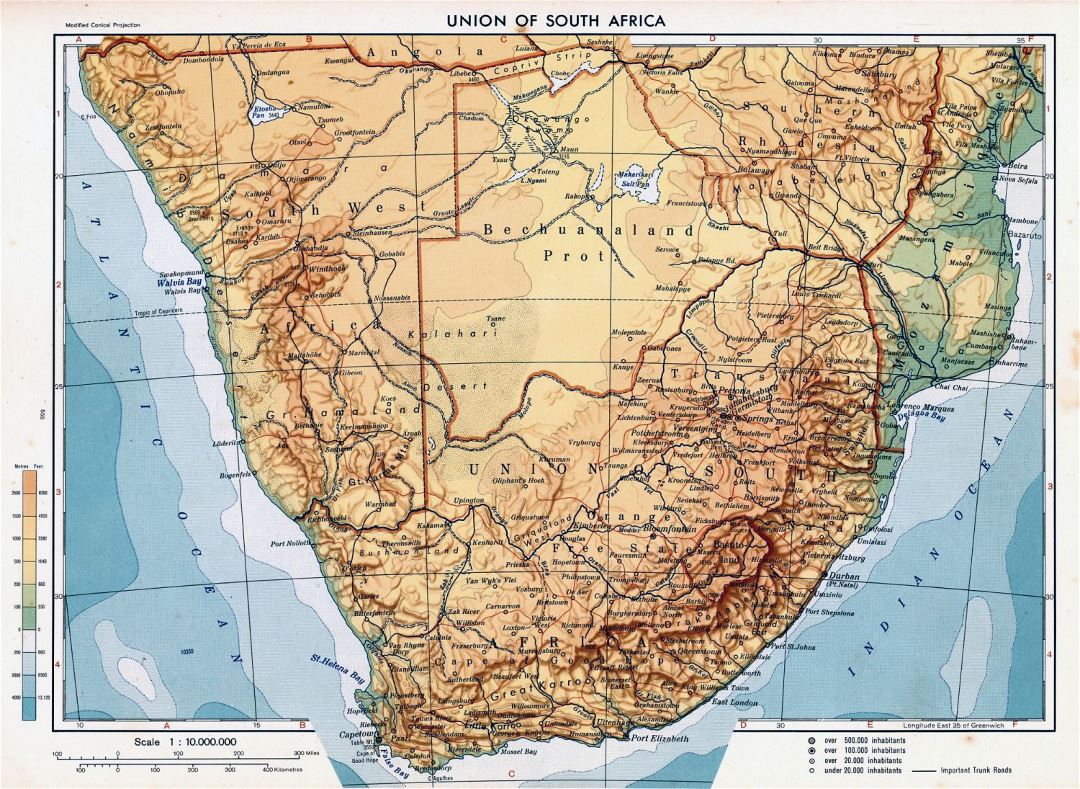 Подробная физическая карта Южно-Африканской Республики