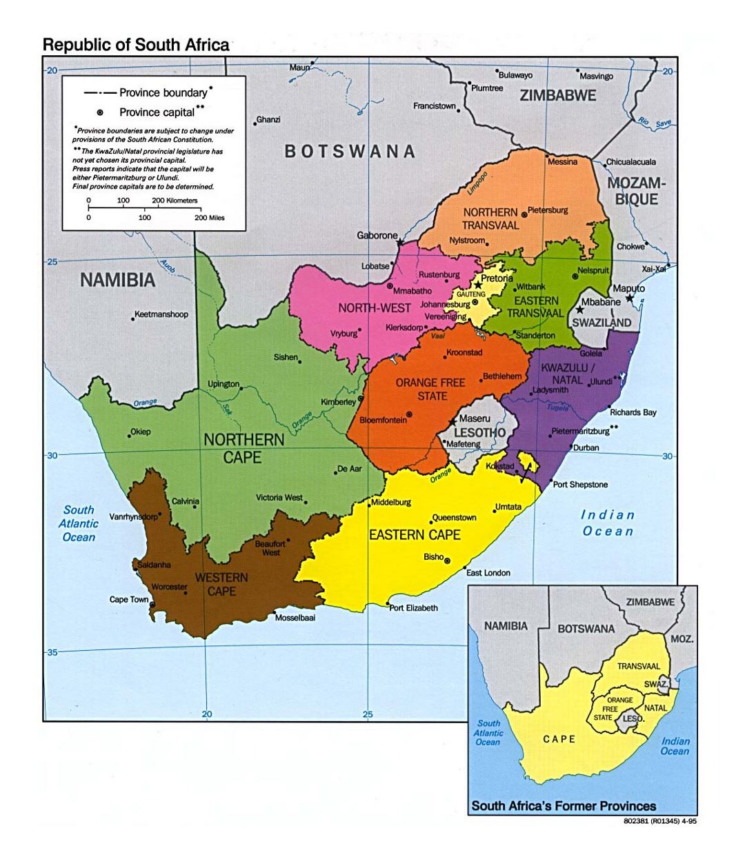 Детальная карта провинции Южной Африки - 1995