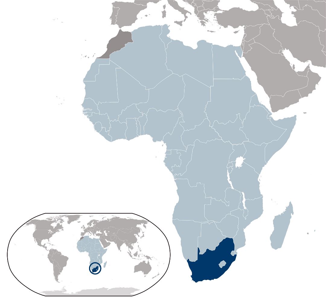 Большая карта расположения Южной Африки