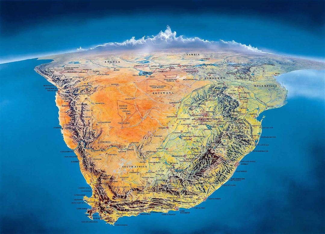 Большая панорамная карта стран Южной Африки