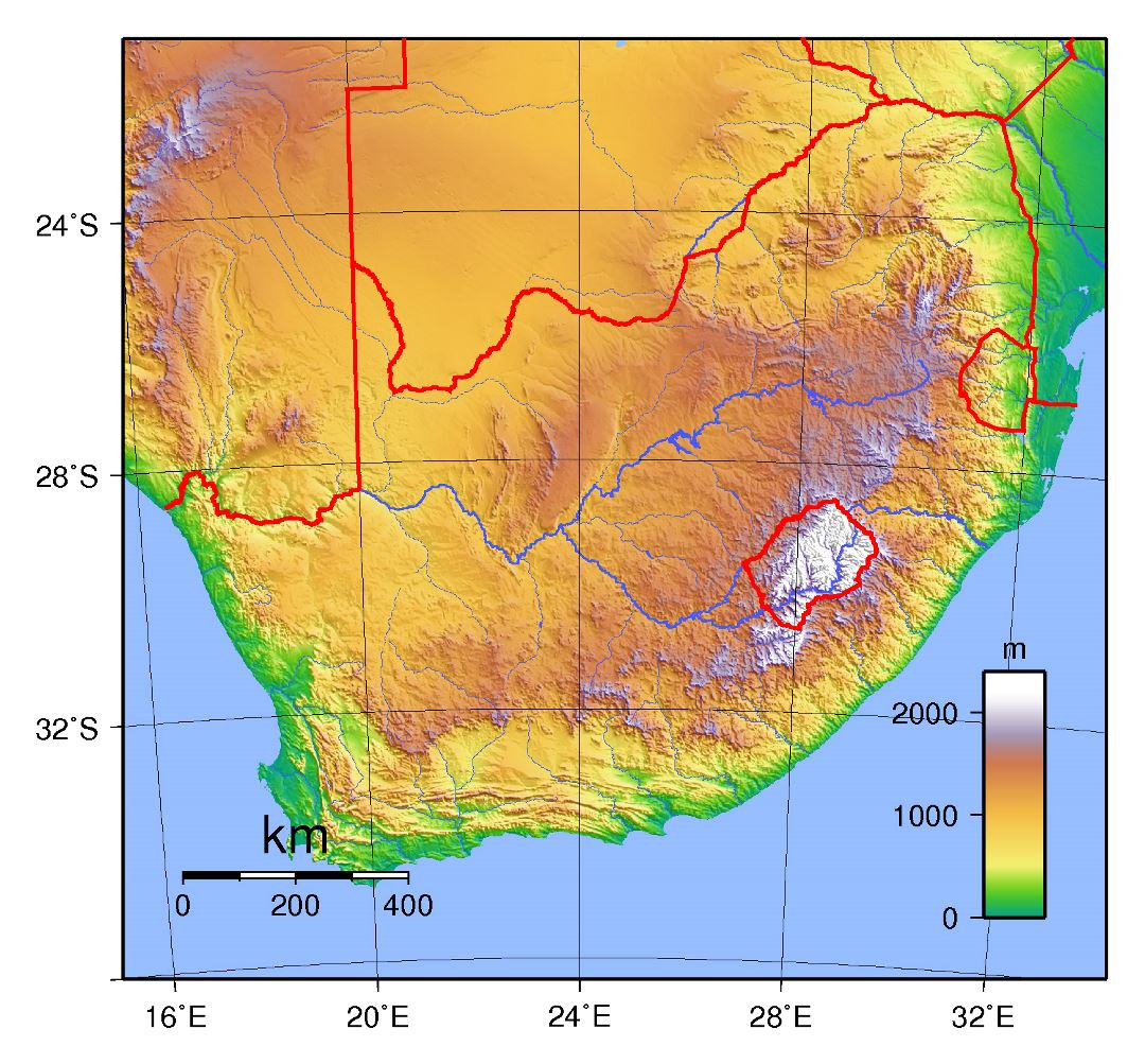 Большая физическая карта Южной Африки
