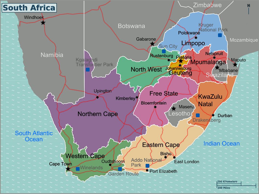 Большая карта регионов Южной Африки