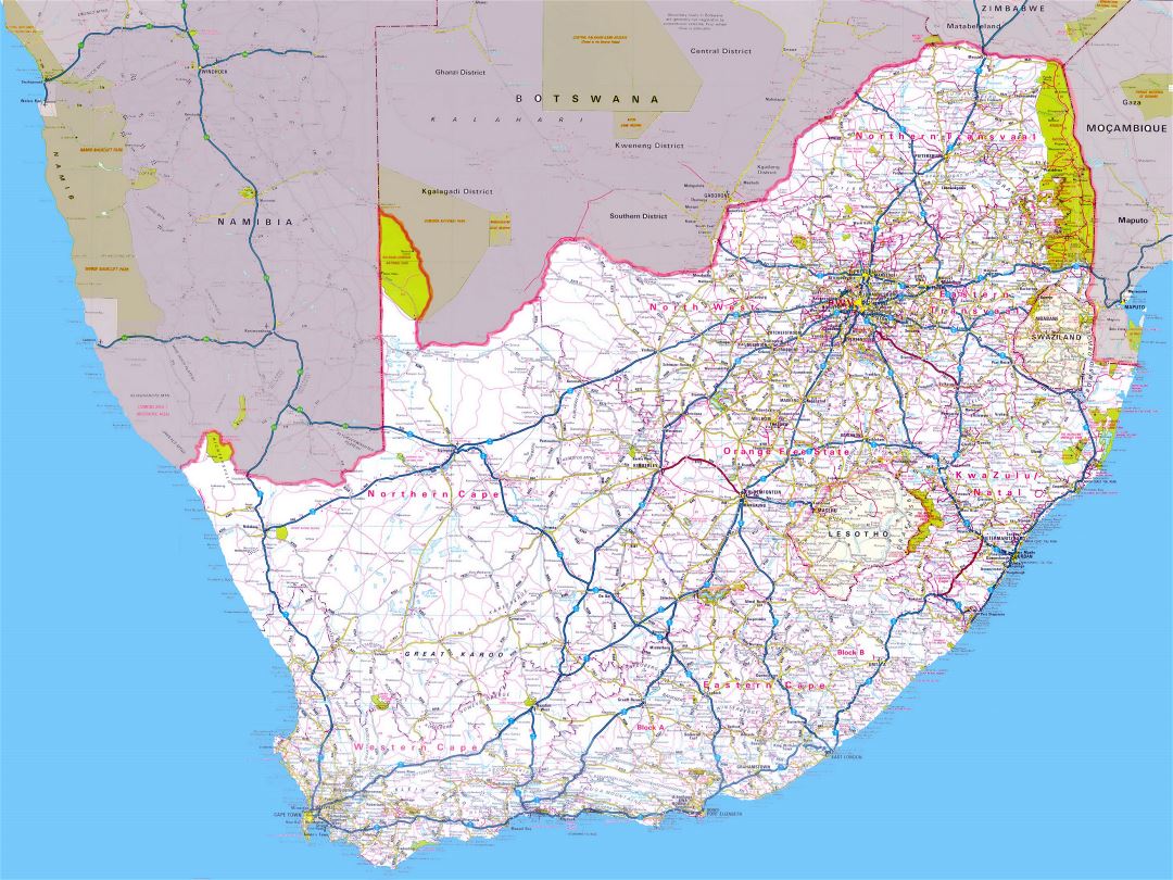 Большая карта дорог Южной Африки