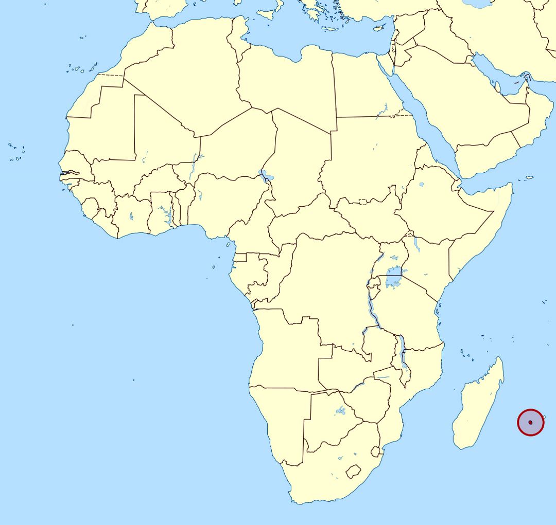 Детальная карта расположения Реюньона в Африке