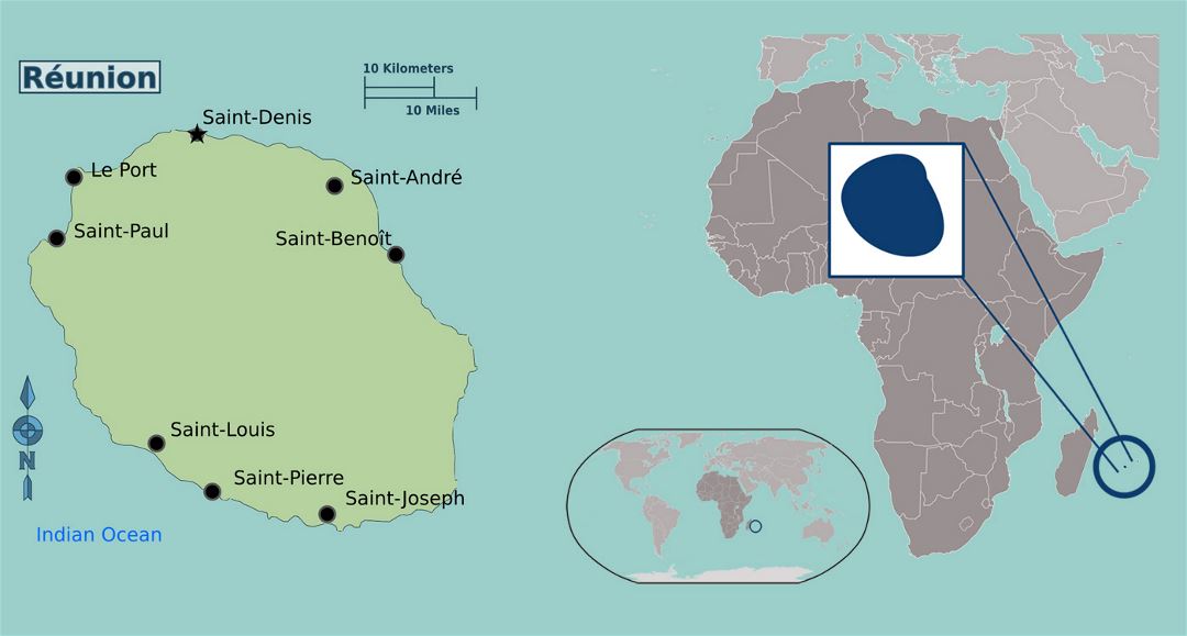 Детальная политическая карта Реюньона