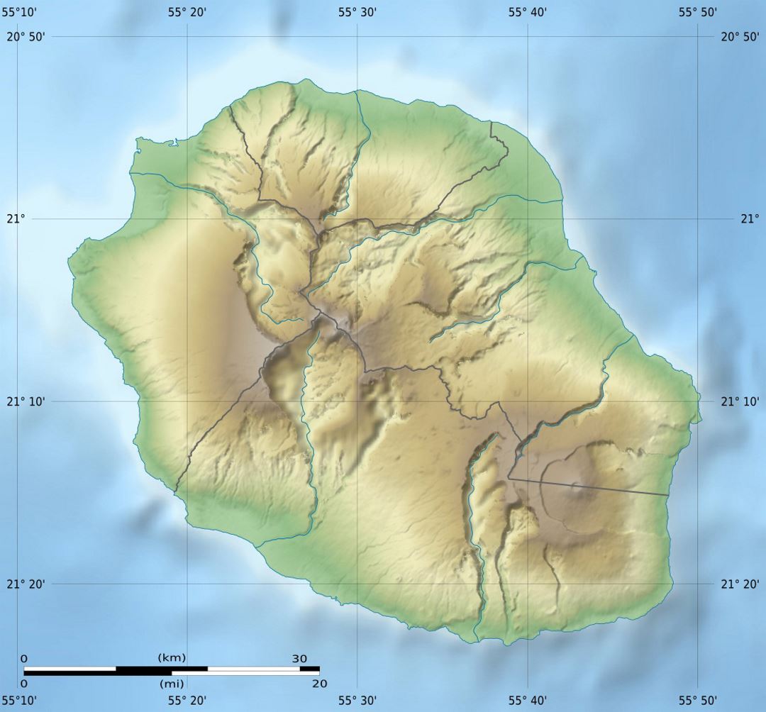 Детальная карта рельефа Реюньона