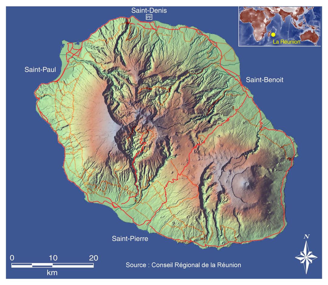 Большая топографическая карта Реюньона