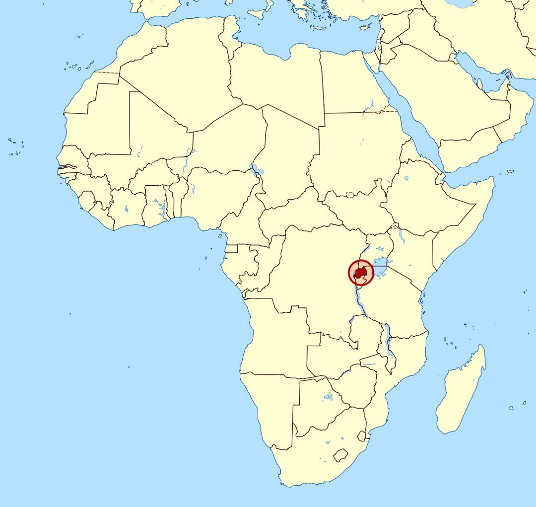 Детальная карта расположения Руанды в Африке