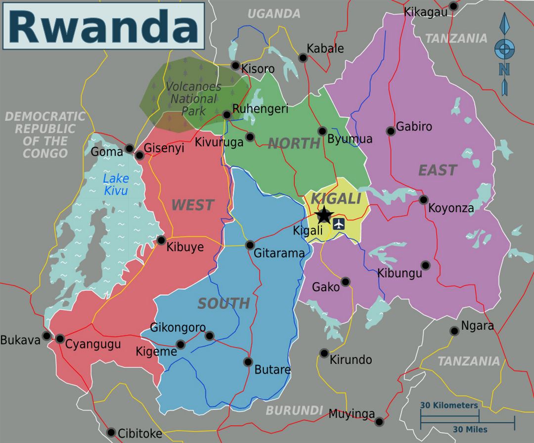 Детальная карта регионов Руанды