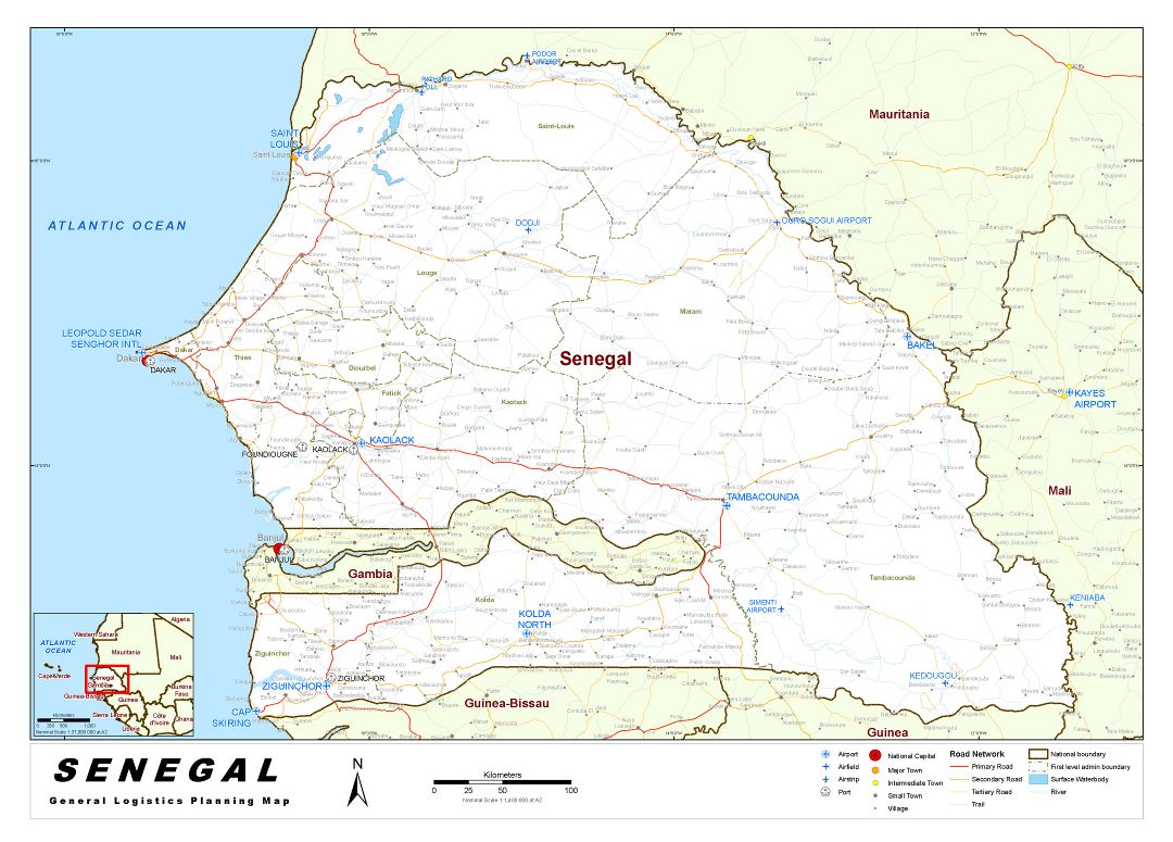 Большая детальная карта планирования логистики Сенегала