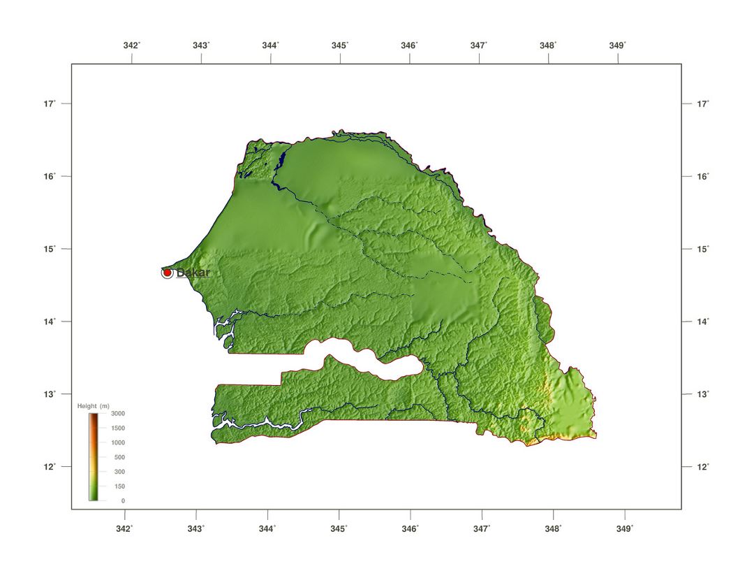 Большая карта высот Сенегала