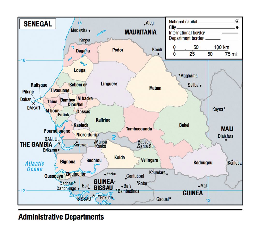 Карта административных департаментов Сенегала - 2003