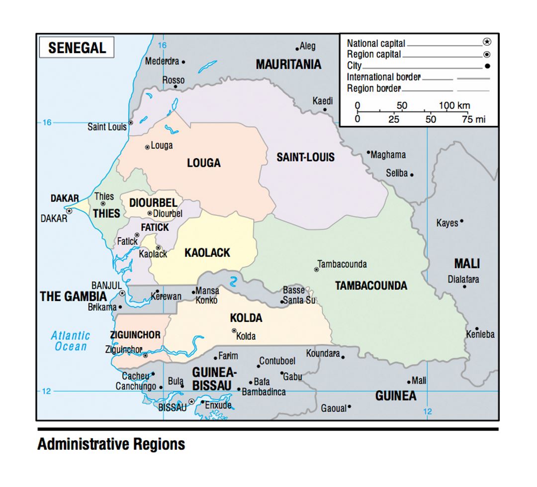Карта административных регионов Сенегала - 2003