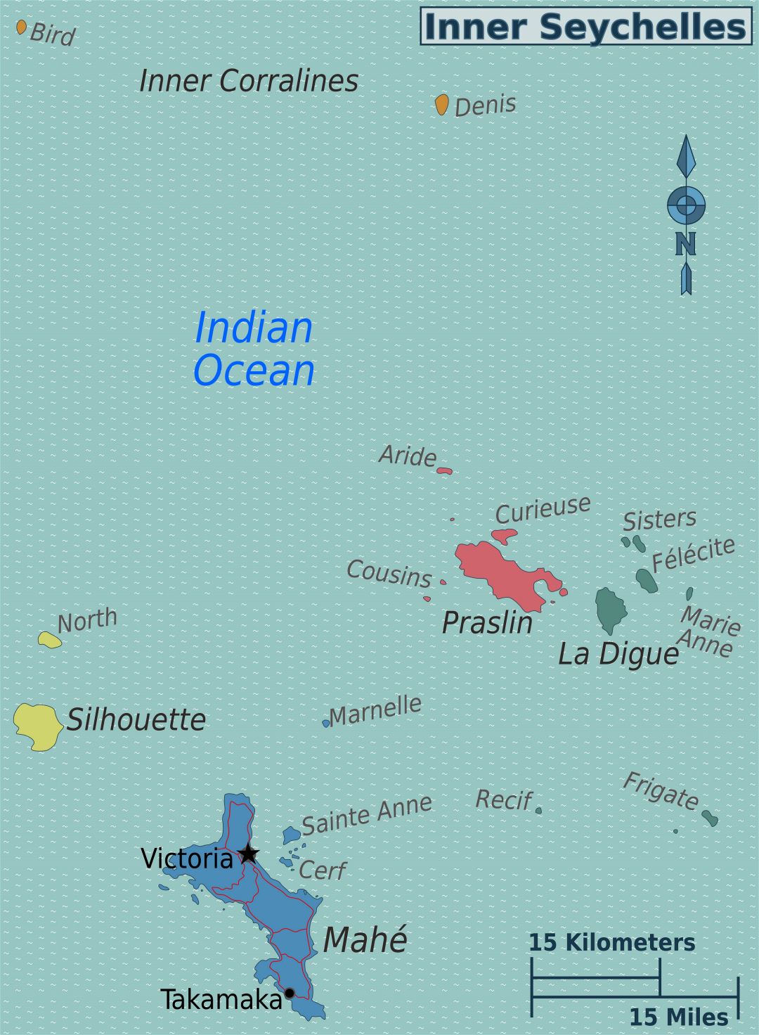 Большая карта регионов Сейшельских островов