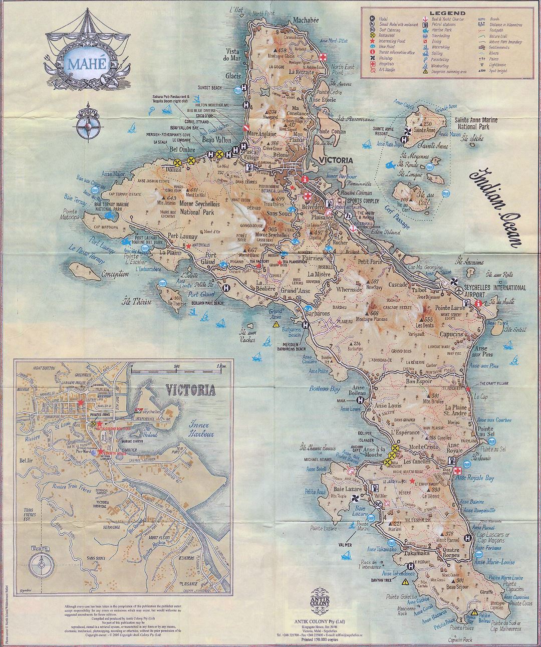 Большая туристическая карта острова Маэ (Сейшельские острова) с другими пометками